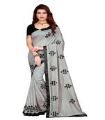 Grey printed silk saree with blouse