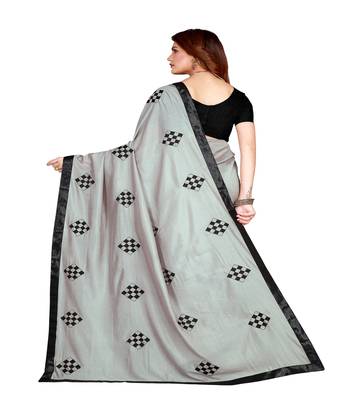 Grey printed silk saree with blouse 2