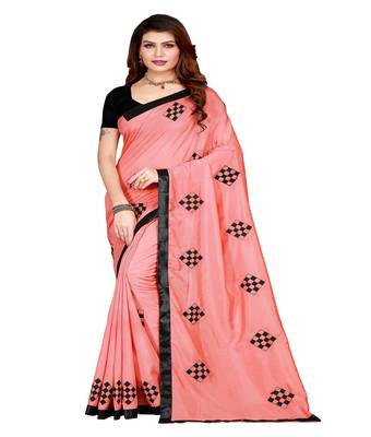 Pink printed silk saree with blouse 1