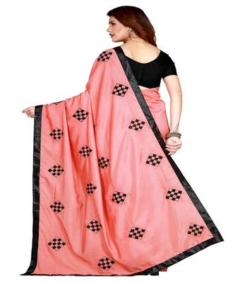 Pink printed silk saree with blouse 2