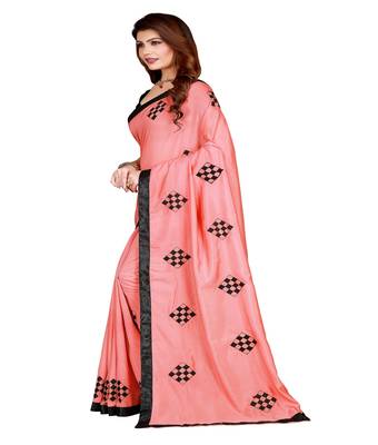 Pink printed silk saree with blouse 3