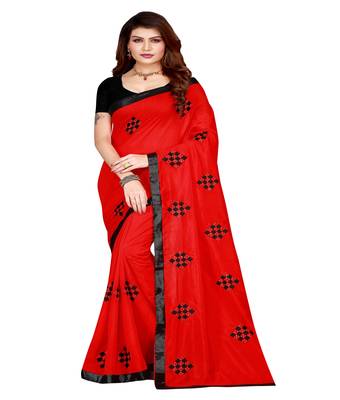 Red printed silk saree with blouse 1