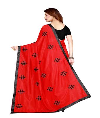 Red printed silk saree with blouse 2