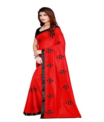 Red printed silk saree with blouse 3