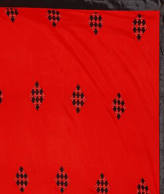 Red printed silk saree with blouse 4