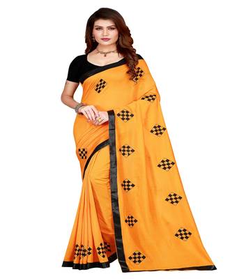 Yellow printed silk saree with blouse 1