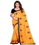Yellow printed silk saree with blouse