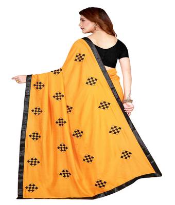 Yellow printed silk saree with blouse 2