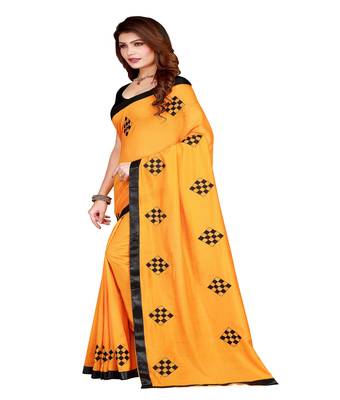 Yellow printed silk saree with blouse 3
