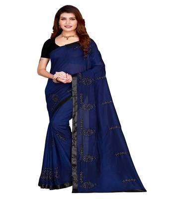 Blue printed silk saree with blouse 1