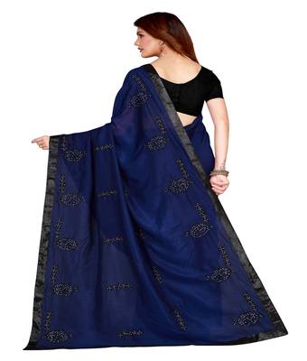 Blue printed silk saree with blouse 2