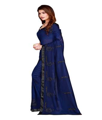 Blue printed silk saree with blouse 3