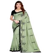 Green printed silk saree with blouse