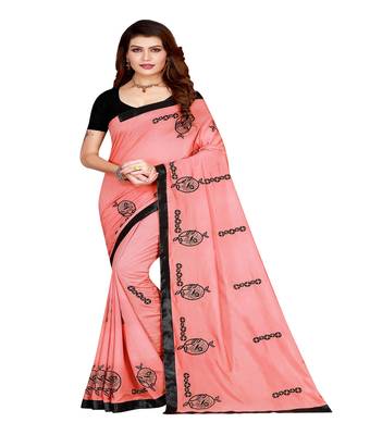 Pink printed silk saree with blouse 1
