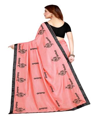 Pink printed silk saree with blouse 2