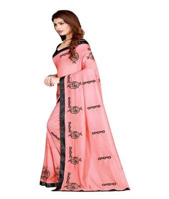 Pink printed silk saree with blouse 3