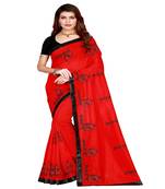 Red printed silk saree with blouse