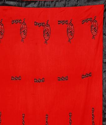 Red printed silk saree with blouse 4