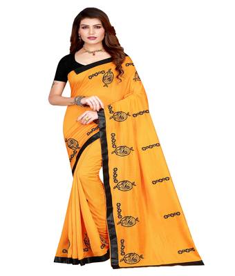 Yellow printed silk saree with blouse 1