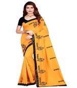 Yellow printed silk saree with blouse
