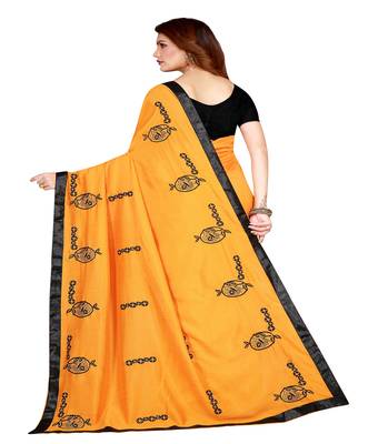 Yellow printed silk saree with blouse 2