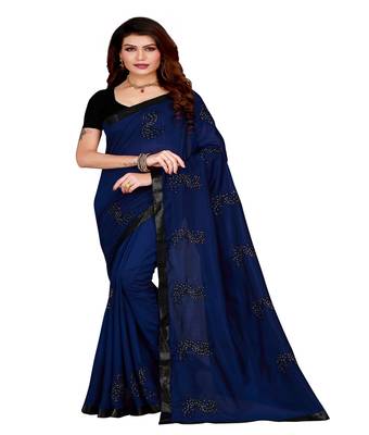 Blue printed silk saree with blouse 1