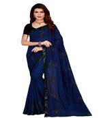Blue printed silk saree with blouse