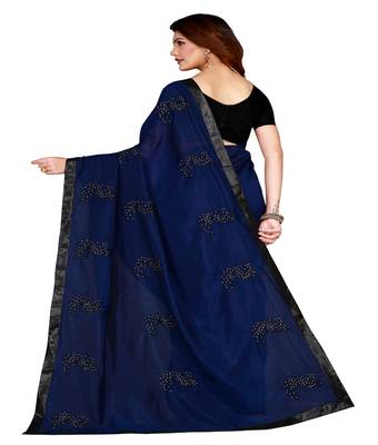 Blue printed silk saree with blouse 2
