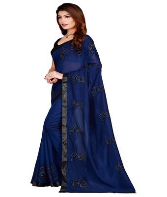 Blue printed silk saree with blouse 3