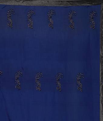 Blue printed silk saree with blouse 4
