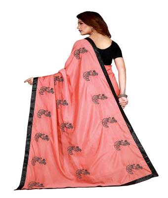 Pink printed silk saree with blouse 2