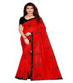 Red printed silk saree with blouse