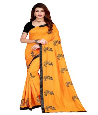 Yellow printed silk saree with blouse 1