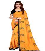 Yellow printed silk saree with blouse