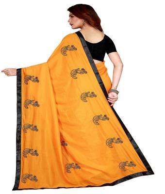 Yellow printed silk saree with blouse 2