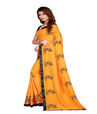 Yellow printed silk saree with blouse 3