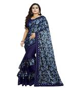 Blue printed silk saree with blouse
