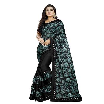 Black printed silk saree with blouse 1
