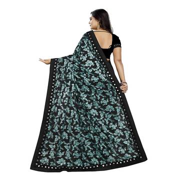 Black printed silk saree with blouse 2