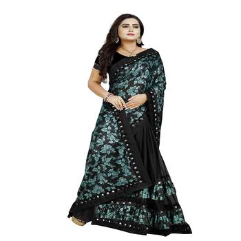 Black printed silk saree with blouse 3