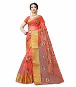 Red embroidered organza saree with blouse
