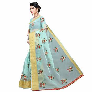 Light green embroidered organza saree with blouse 3
