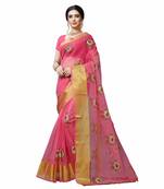 Pink embroidered organza saree with blouse