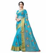 Sky blue embroidered organza saree with blouse