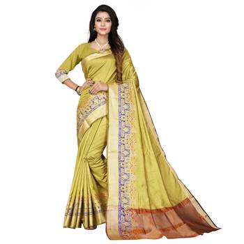 Gold woven cotton silk saree with blouse 1