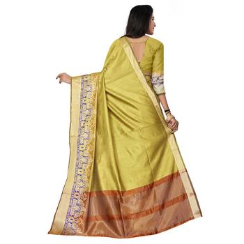 Gold woven cotton silk saree with blouse 2