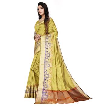 Gold woven cotton silk saree with blouse 3