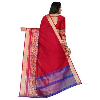 Red woven cotton silk saree with blouse 2