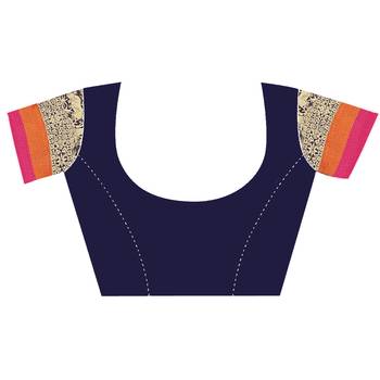 Navy blue woven cotton silk saree with blouse 4