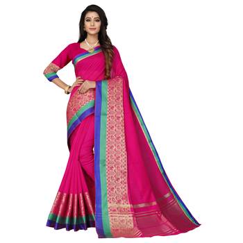 Pink woven cotton silk saree with blouse 1